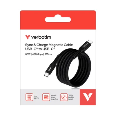 Verbatim Ladekabel USB-C/USB-C 31859 | 60W Schnellladen | magnetisch | 120cm | Datenkabel | geflochten | schwarz