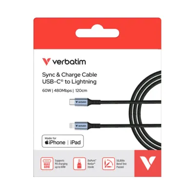 Verbatim Ladekabel USB-C auf Lightning 31844 | 60W Power Delivery | 120cm | iPhone iPad Schnellladen | Weiß