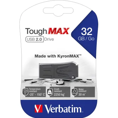 Verbatim USB-Stick 32GB ToughMAX 201169 | USB 2.0 Speicherstick | extrem robust | KyronMAX Thermo Protect | schwarz