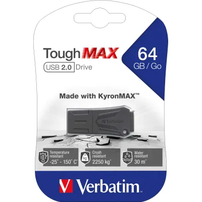 Verbatim USB-Stick ToughMAX 201170 | USB 2.0 64GB Speicherstick | extrem robust KyronMAX | Schwarz