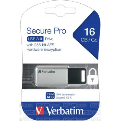 Verbatim USB-Stick 16GB Secure Pro 98664 | USB 3.0 | AES 256-Bit | 100 MB/s Lesen | 35 MB/s Schreiben | Silber