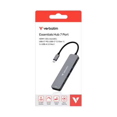 Verbatim USB-C Multiport-Hub 32158 | 7 Ports | HDMI 4K | USB-C PD | USB-A 3.2 | SD/microSD Kartenleser | silber