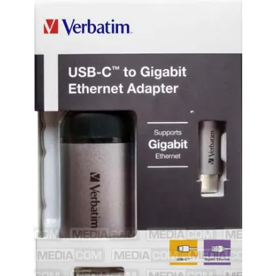 Verbatim USB-C auf Gigabit Ethernet Adapter 49146 | Netzwerkadapter | 10 cm Kabel | Slimline | Silber matt