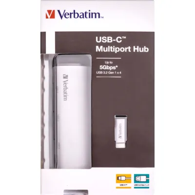 Verbatim USB-C Multiport-Hub 49147 | 4-Port USB 3.2 Gen 1 Typ-A | extern | Kompakt | Kabellänge 15 cm | silber