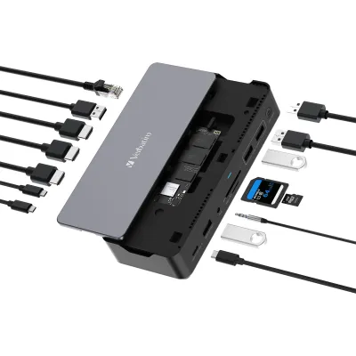 Verbatim Dockingstation USB-C Pro CDS-15S | 15 Ports | M.2 SSD | 2x HDMI 8K | LAN | USB-A/C | Aluminium Schwarz