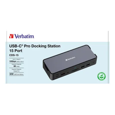 Verbatim Dockingstation USB-C Pro CDS-15 | 15 Ports | HDMI | DisplayPort | LAN | USB-A/C | SD/microSD | Audio