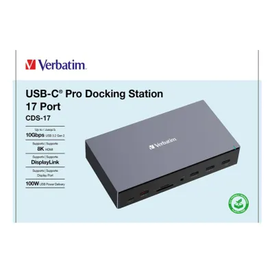 Verbatim Dockingstation USB-C Pro CDS-17 | 17 Ports | HDMI 4K | DisplayPort | RJ45 | USB-A/C | SD/microSD | Aluminium