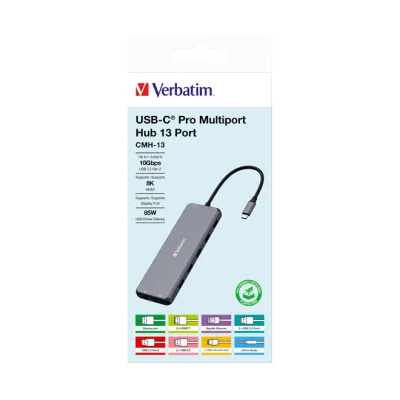 Verbatim USB-C Multiport Hub CMH-13 / 32153 | 13 Ports | 2x HDMI | DisplayPort | 6x USB-A | 2x USB-C | LAN | Grau