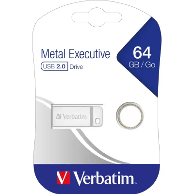 Verbatim USB-Stick 64GB Metal Executive 98750 | USB 2.0 | Metallgehäuse | FAT32 | Schlüsselring | silber