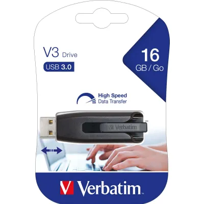 Verbatim USB-Stick 16GB V3 Store 'n' Go 49172 | USB 3.0 | bis 60MB/s Lesen, 12MB/s Schreiben | Ultra Speed 400x | grau