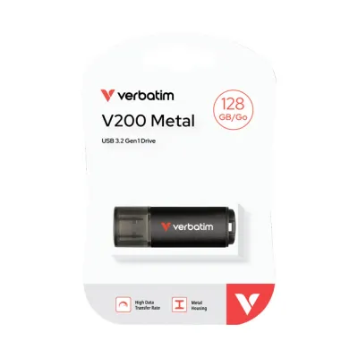Verbatim USB-Stick V200 Metal 30212 | 128GB | USB 3.2 Typ-A | Aluminium-Gehäuse | bis 200MB/s Lesen | silber