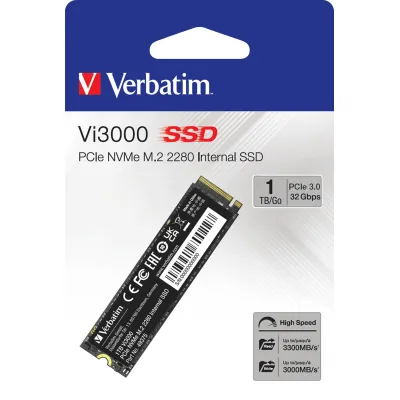 Verbatim SSD M.2 Vi3000 1TB PCIe 3.0 NVMe 49375 | 3300MB/s Lesen | 3000MB/s Schreiben | 3D-Flash-Speicher | M.2 2280