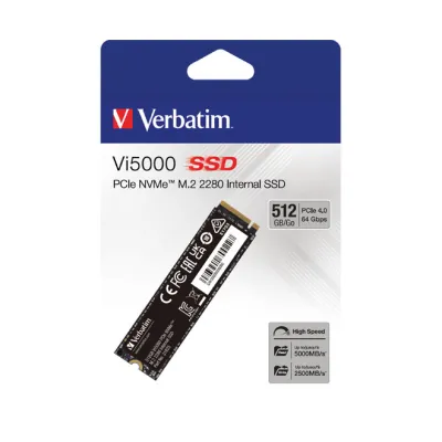 Verbatim SSD Vi5000 31825 | 512GB M.2 2280 | PCIe 4.0 NVMe | bis 5000 MB/s Lesen | für PC & Laptop