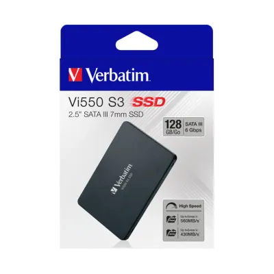Verbatim SSD Vi550 S3 128GB 2,5 Zoll SATA III 6Gb/s | bis 560MB/s Lesen | 7mm | intern | schwarz | 49350