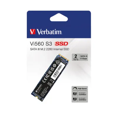 Verbatim SSD 2TB Vi560 S3 49365 | M.2 2280 | SATA III | 3D NAND | bis 550 MB/s | interne Festplatte | stoßfest