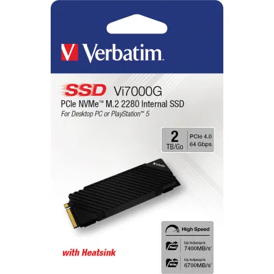 Verbatim SSD M.2 2TB Vi7000G 49368 | PCIe 4.0 NVMe | bis 7400MB/s Lesen | PS5 kompatibel | Kühlkörper