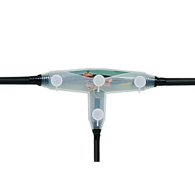 HellermannTyton Abzweigmuffe T-1 PUR33-GN-SF | Gießharz-T-Abzweig | 5x10mm² Hauptkabel | 5x6mm² Abzweig | transparent