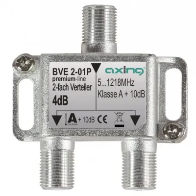 AXING 2-fach Verteiler BVE 2-01P | 5-1218 MHz | F-Buchse | premium-line | Klasse A+ Schirmung | Vodafone Kabel