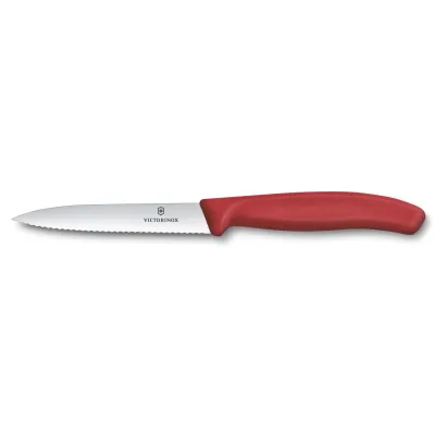 Victorinox Gemüsemesser Swiss Classic 10 cm | Wellenschliff | Edelstahlklinge | Kunststoffgriff | rot