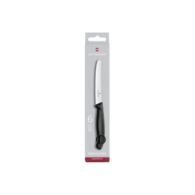 Victorinox Tomaten- und Tafelmesser-Set | Swiss Classic | 6-teilig | Wellenschliff | 11 cm | Schwarz