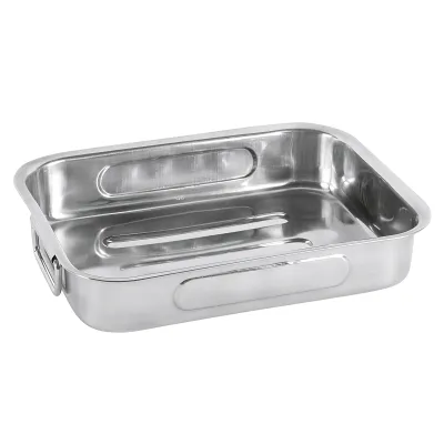 KRÜGER Vierkantpfanne 15030 | Backofenpfanne Edelstahl 30x23x5,5 cm | klappbare Griffe | spülmaschinengeeignet | silber