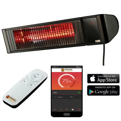 VITRAMO Infrarot-Heizstrahler VC-EH2000S | 2000W Wandstrahler | 6 Heizstufen | Bluetooth | IP65 | schwarz