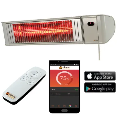 Vitramo Infrarot-Heizstrahler VC-EH2000W | 2000W | Wandmontage | Bluetooth & Fernbedienung | 6 Heizstufen | IP65 | weiß
