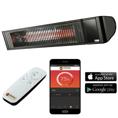 VITRAMO Infrarot-Heizstrahler VC-EC2000S | 2000W Carbon | Wandmontage | 6 Heizstufen | IP65 | Aluminium | schwarz