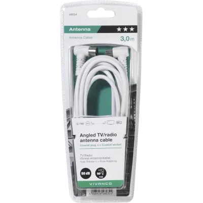 ElectronicPartner Antennenkabel 3m EP60065901 | Koaxialkabel 90dB doppelt geschirmt | Winkelstecker | Weiß