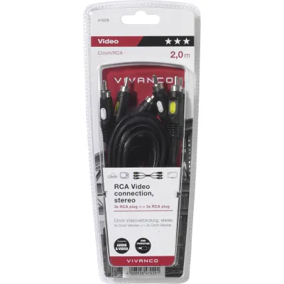 ElectronicPartner Cinch Video Verbindungskabel 2m | 3x Cinch-Stecker auf 3x Cinch-Stecker | Audio Video Kabel | Schwarz