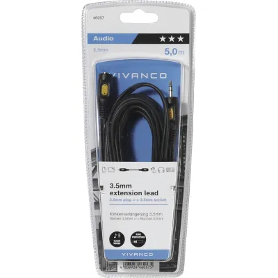 ElectronicPartner Verlängerungskabel 3,5mm Klinke | 5m | Stereo Audio Kabel | Stecker auf Kupplung | Schwarz