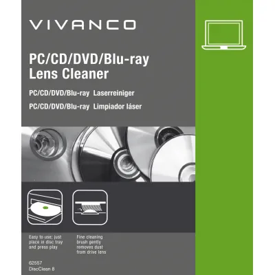 Vivanco Reinigungsdisc | Laserreiniger PC, CD, Blu-ray, DVD | geeignet für Blu-ray-, CD-, DVD-Linsen