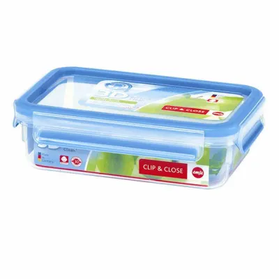 Emsa Frischhaltedose Clip & Close 0,8L | Vorratsdose rechteckig | BPA-frei | mikrowellengeeignet | transparent/blau