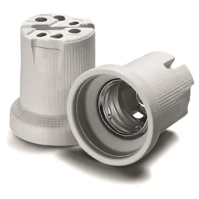 Houben Lampenfassung E40 107780 | Porzellan | Schraubbefestigung | Lampensicherung | Kopfkontaktklemmen 1,5-4 mm² | weiß