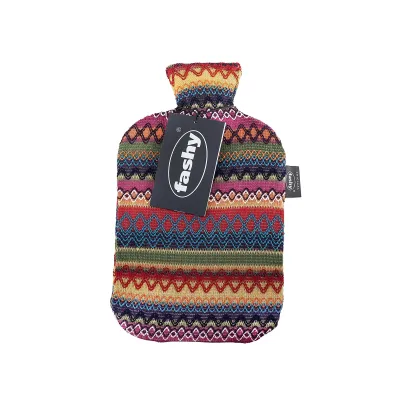 Fashy Wärmflasche 6757 25 | 2l | Thermoplast mit abnehmbarem Kuschelbezug Peru-Design | robust | weich | mehrfarbig