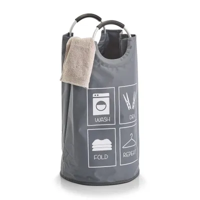 Zeller Present Wäschesammler 14274 | Wäschekorb mit Aluminium-Griffen | 36x72 cm rund | Polyester | Grau
