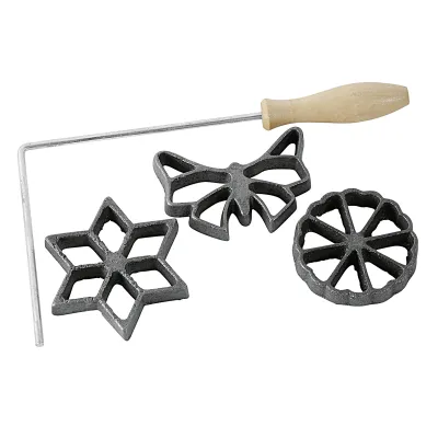 Westmark Waffelbäckerei-Set 32242260 | 3 Formen für Rosettenwaffeln | Stahlguss | 28 cm | Holzgriff | grau