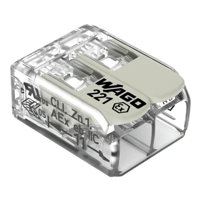 WAGO COMPACT Verbindungsklemme 221-482 | 2-Leiter | 0,14-4 mm² | Hebel | für alle Leiterarten | 32A 450V | transparent