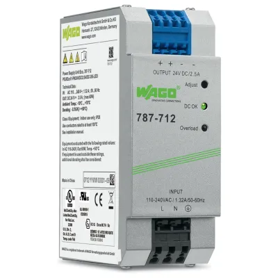 WAGO Stromversorgung 787-712 | Schaltnetzteil 24V DC 2,5A | Hutschiene | Ausgangsspannung einstellbar | 60W | IP20 | Eco