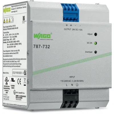 WAGO Stromversorgung 787-732 | Schaltnetzteil 24V DC 10A | einstellbar 22-28V | 240W | Hutschiene | IP20 | Eco