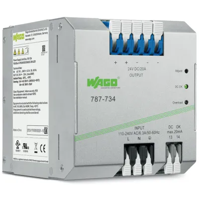 WAGO 787-734 | Hutschienen-Netzteil 24V DC 20A | 480W | IP20 | Federzuganschluss | ECO Power