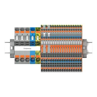WAGO Installationsklemmen-Set 821-113 | Hauptverteiler-Set mit Drücker | 36A | 4–16mm² | Hutschiene TH35 | Thermoplast
