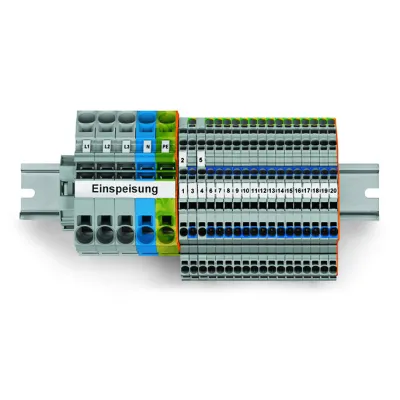 WAGO Hauptverteiler-Set 821-123 | FI/LS | TopJob S | Hutschiene TH35 | 14 Stromkreise | Federzuganschluss | grau