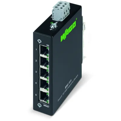 WAGO Industrial-ECO-Switch 852-111 | 5-Port Ethernet Switch | 100BASE-TX | Hutschiene | unmanaged | IP30 | schwarz
