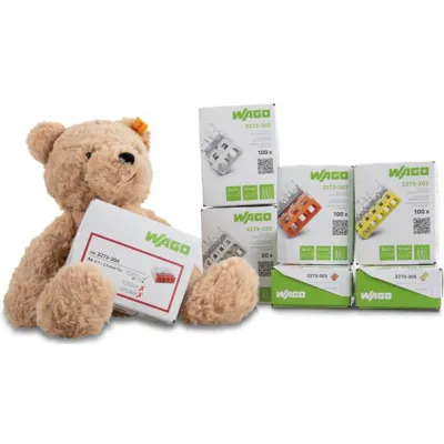WAGO Profi-Set 887-448 | 650x Steckklemmen für eindrähtige Leiter | inkl. Steiff Teddybär Jimmy 30cm | transparent