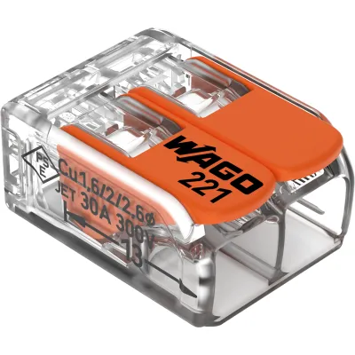 WAGO Verbindungsklemme 221-612 | 2-Leiter-Klemme | 0,5-6 mm² | mit Betätigungshebeln | max. 41A 450V | transparent