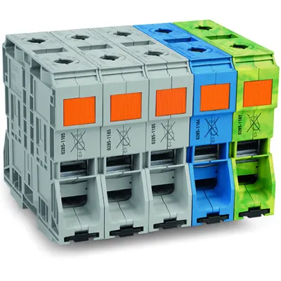 WAGO Drehstromset 285-1169 | POWER CAGE CLAMP | 5-polig | 50-185 mm² | 353A | Hutschiene TH35 | Kupfer | grau/blau