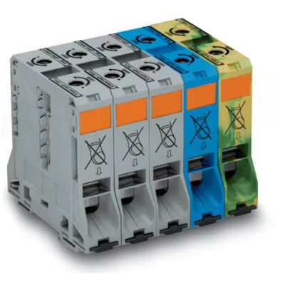 WAGO Drehstromset 285-199 | Hochstromklemmen 95mm² | 5-polig | Hutschiene TH35 | grau/blau/grün-gelb