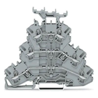WAGO Dreistockklemme 2002-3231 | Durchgangsklemme 3 Etagen | 0,25–4 mm² | 24A | 500V | Hutschiene 35mm | grau