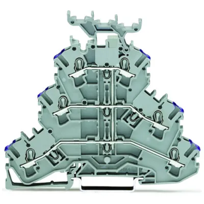 WAGO Dreistockklemme 2002-3238 | 6-Leiter-Durchgangsklemme | Push-in CAGE CLAMP | 0,25-4 mm² | 24A | 500V | TH35 | grau